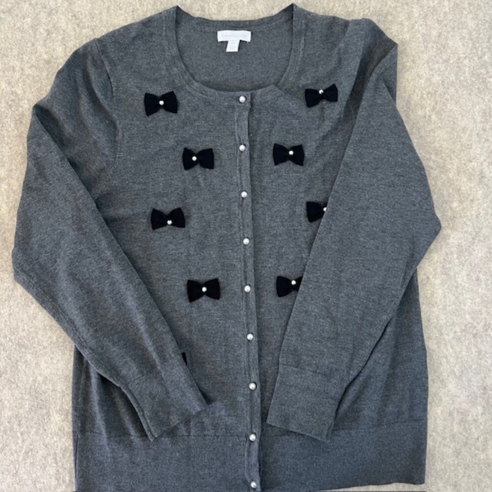 Charter Club Gray Mini Bow and Pearl Button Cardigan XXL